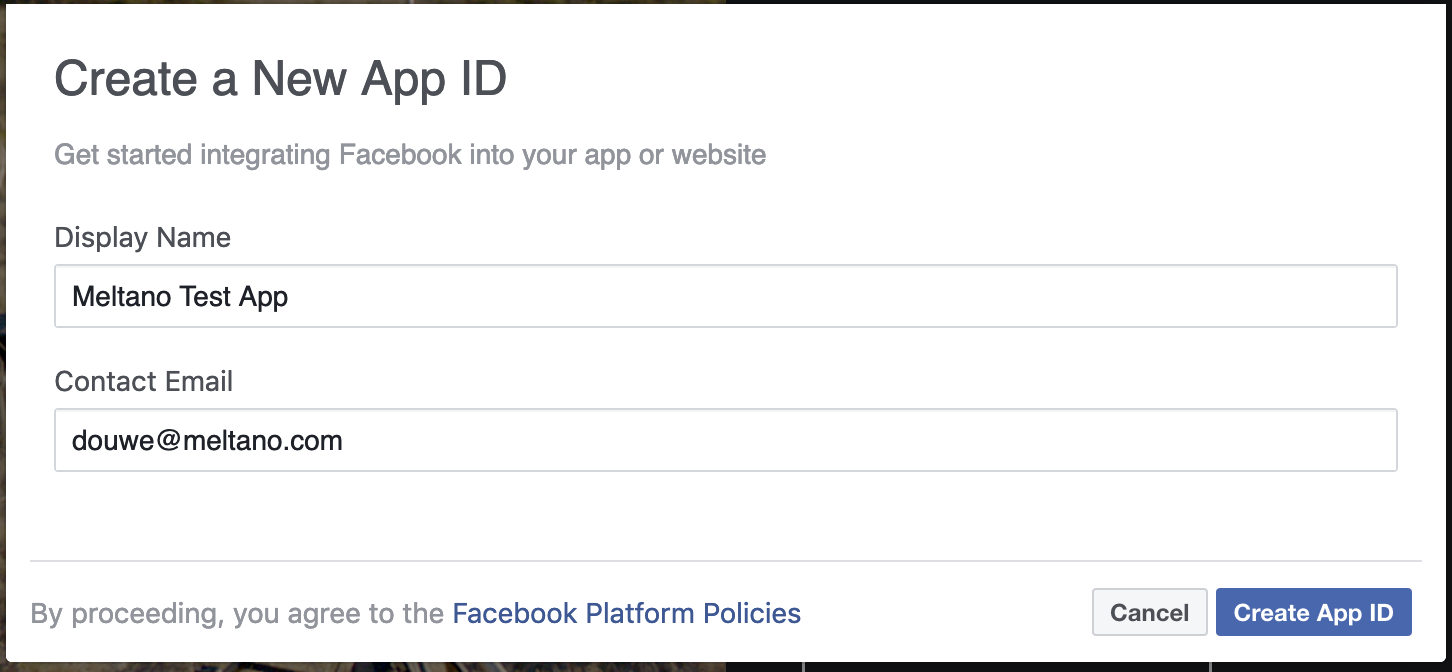Screenshot of "Create A New App ID" modal